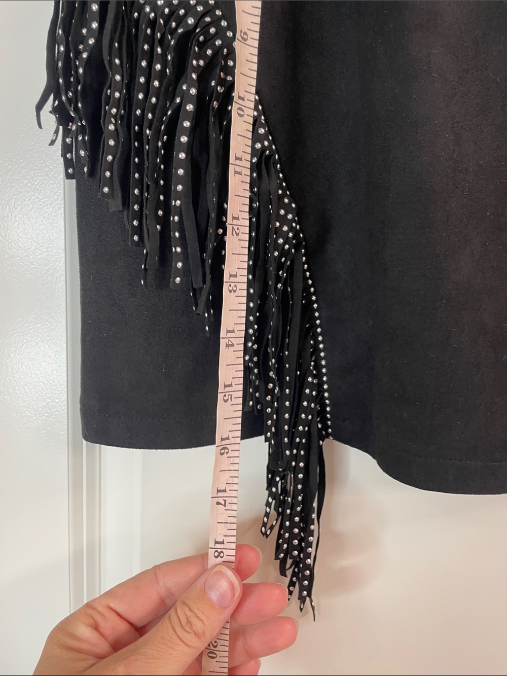 Black Fringed Mini Skirt with Stud Detail - Picture 4 of 4